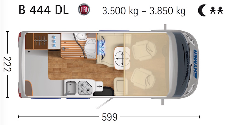 Plan Hymer Classe B 444 Dynamic Line - 2 places nuit