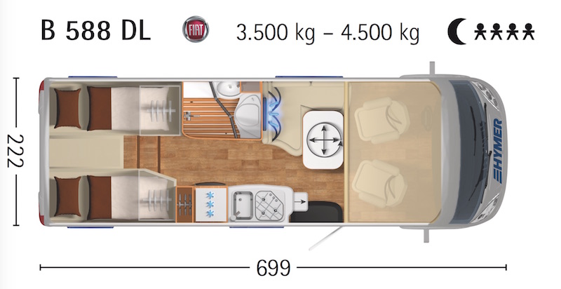 Plan Hymer Classe B 588 Dynamic Line - 4 places nuit