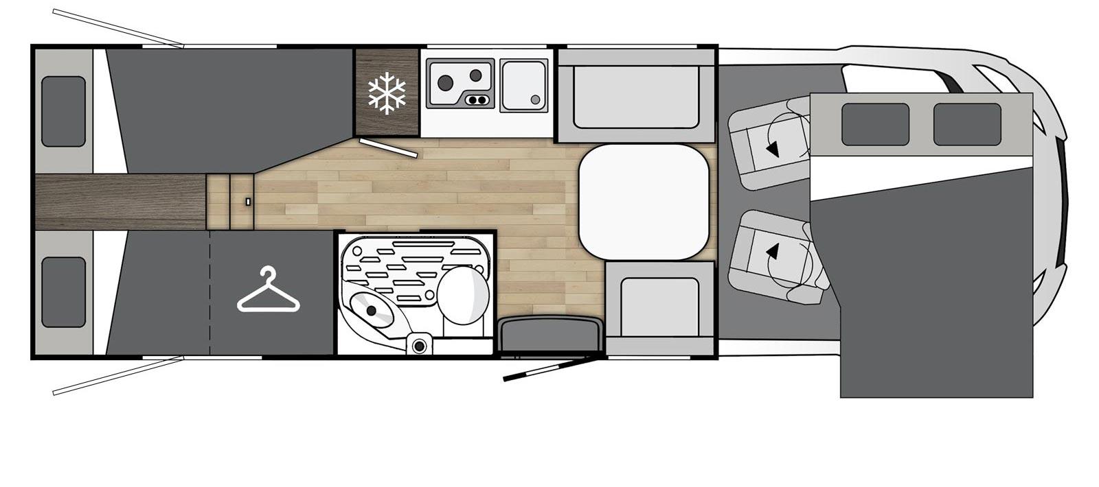 Benimar Yrteo 862 – 6,99 m. Adieu le petit frigo et le salon face route du camping 861. Avec 30 cm de plus, le 862, son grand frigo et son salon face-face s'inscrivent pleinement dans l'air du temps